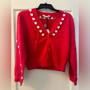 BNWT English Factory Women's Heart Contrast Knit Cardigan, Sz. M